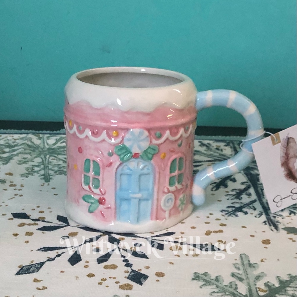 Jessica Simpson Hand Painted Pink Gingerbread House Mug